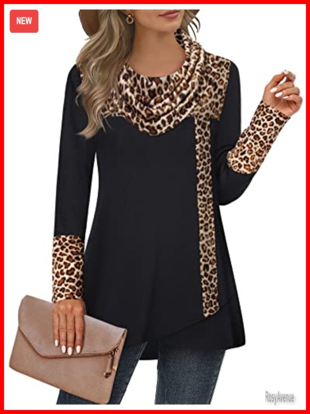 Long Sleeve Cowl Neck Tunic Top Casual Pullover Sweatshirt Loose Fit
